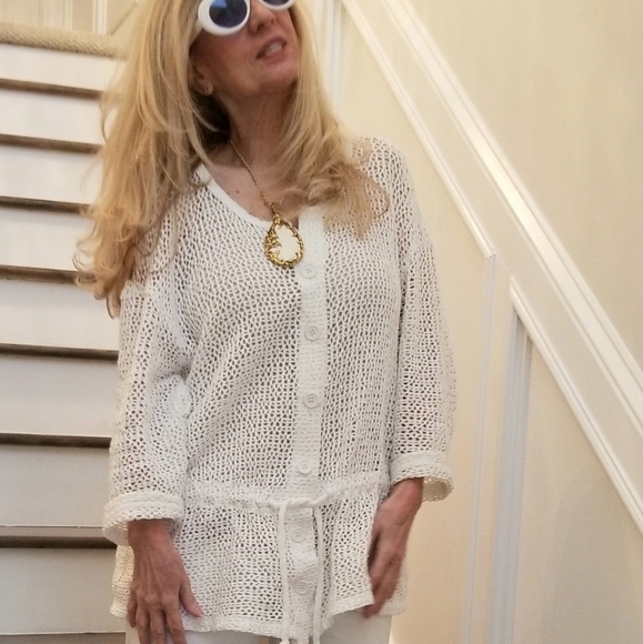 Tapemeasure NY Ex. Cond & Cleaned Fisherman Crochet Coverup Blouse, M, $25 - Picture 1 of 16